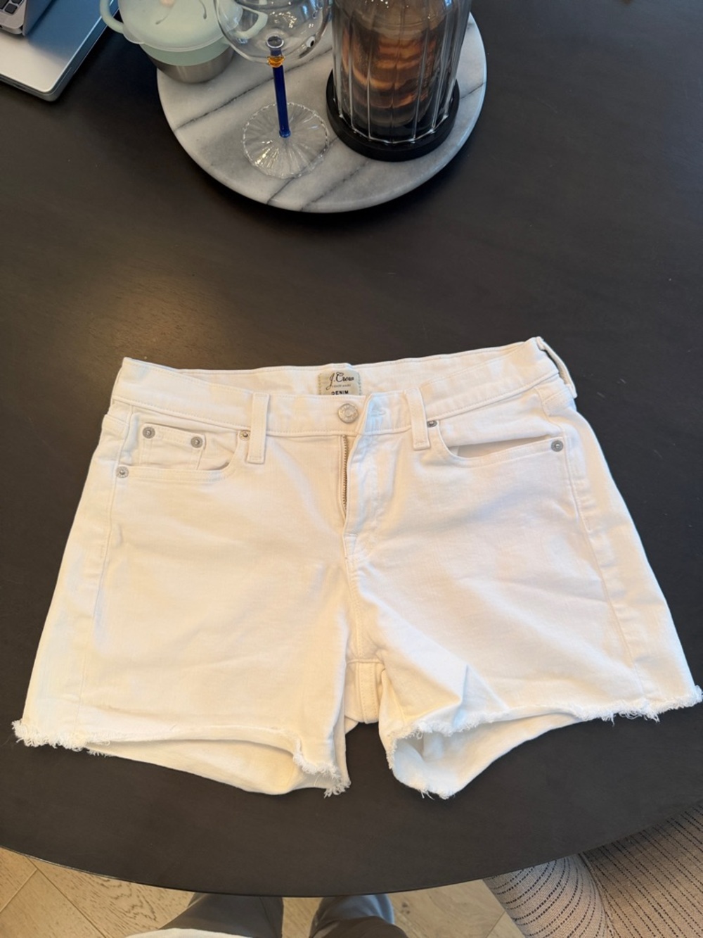 J. Crew White Denim Frayed-Hem Shorts